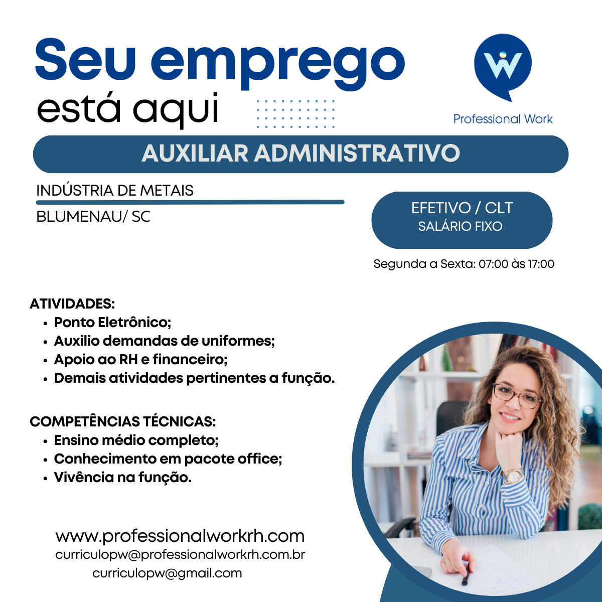 Logo da empresa Professional Work, vaga Auxiliar Administrativo Blumenau